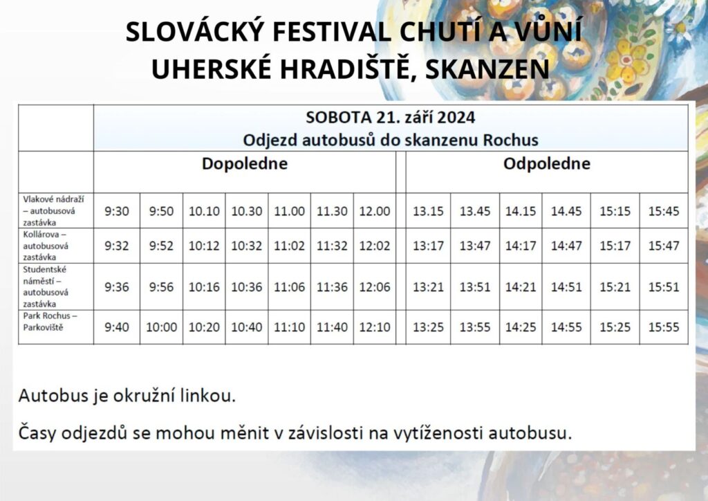 Kyvadlová doprava na Slovácký festival chutí a vůní je zajištěna!