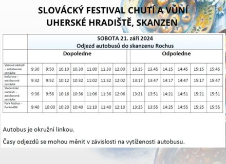 Kyvadlová doprava na Slovácký festival chutí a vůní je zajištěna!