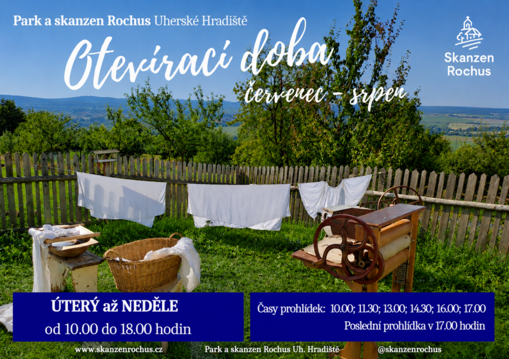Otevírací doba ve skanzenu Rochus červenec – srpen 2026